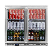 Load image into Gallery viewer, Heating Glass Double Door 36 inch Width Undercounter Beverage Cooler Fridge KBU56CSS