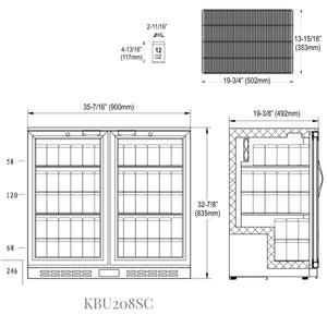 36" Sliding Double Glass Door Back Bar Beverage Refrigerator