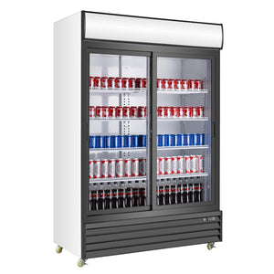 Double Door Display Beverage Cooler Merchandiser Refrigerator