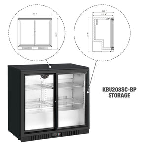 36" Sliding Double Glass Door Back Bar Beverage Refrigerator