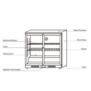 36" Sliding Double Glass Door Back Bar Beverage Refrigerator