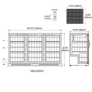 54" Sliding Triple Glass Door Back Bar Drinks Cooler