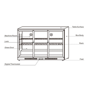 54" Sliding Triple Glass Door Back Bar Drinks Cooler