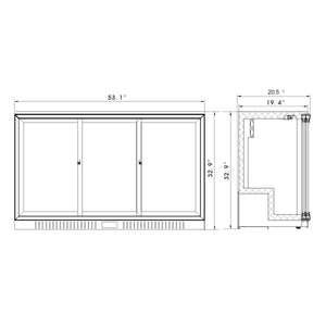 54" Sliding Triple Glass Door Back Bar Drinks Cooler